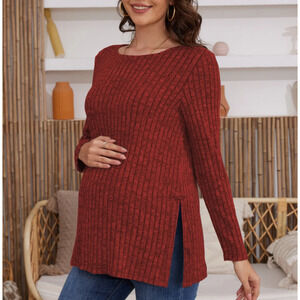 Beaisland Maternity Long Sleeve Women Casual TunicTop XXL Faded Brick Red